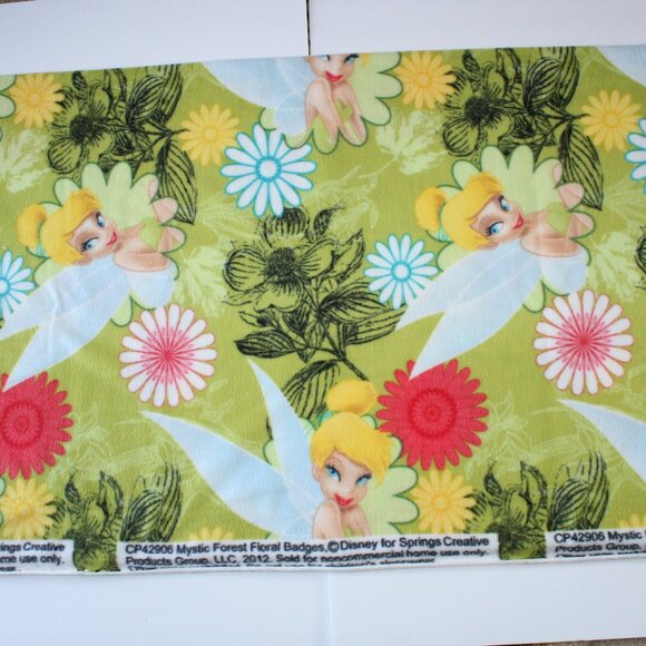 Disney Tinkerbell Mystic Forest Floral Badges 2012 Fleece Fabric 55" x 60" - Picture 1 of 4
